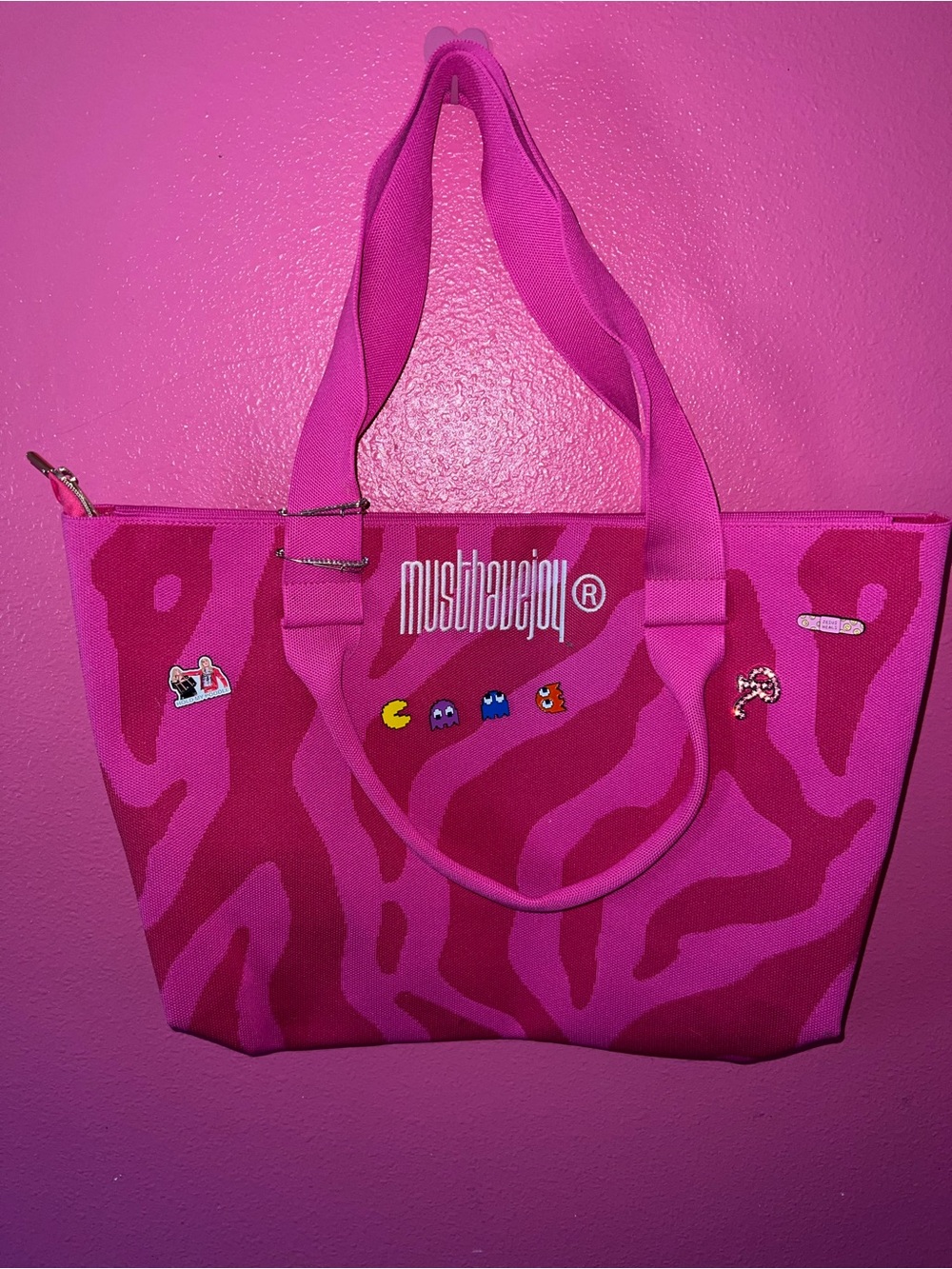 MUSTHAVEJOY Pink Zebra Print Tote Bag